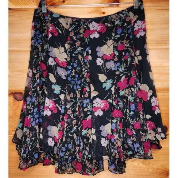 Lauren Ralph Lauren Women's Ruffled Floral Georgette Skirt Multi Size 12 - Picture 1 of 16
